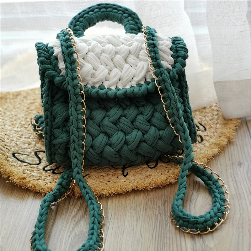 Handmade Woven Cotton Rope Tote Bag Matching Color Ladies Winter Small Crossbody Bag