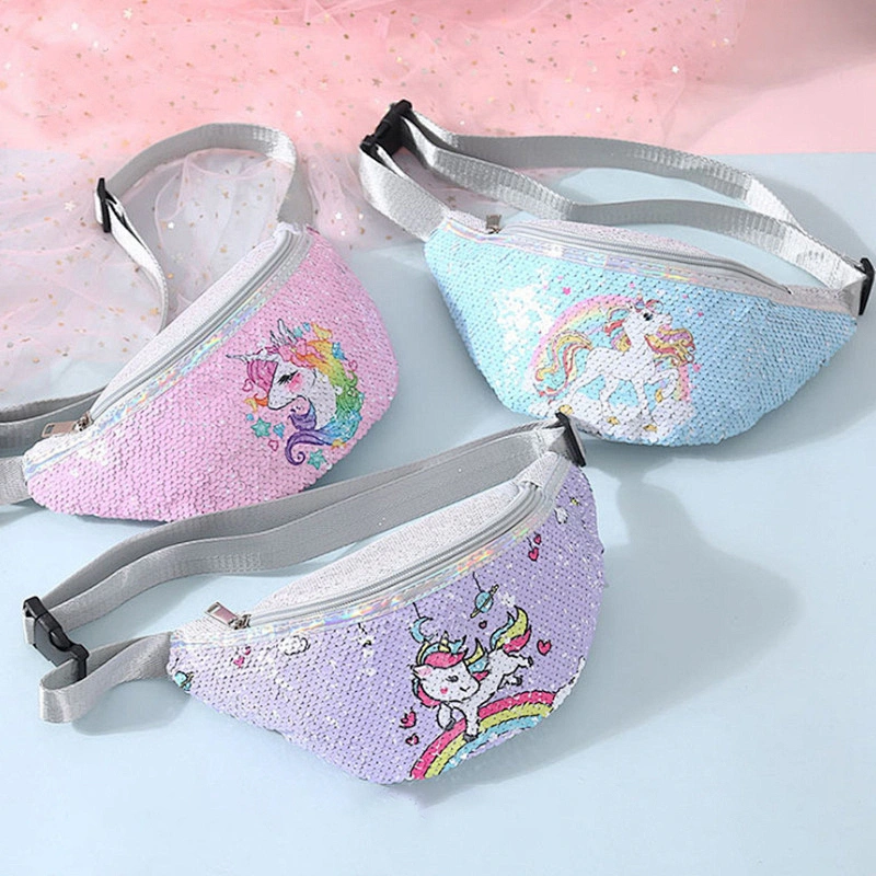New Design Women Crossbody Bag Reversible Sequin Glitter Fanny Pack Ladies Outdoor Sports Unicorn Waist Bag For Girls