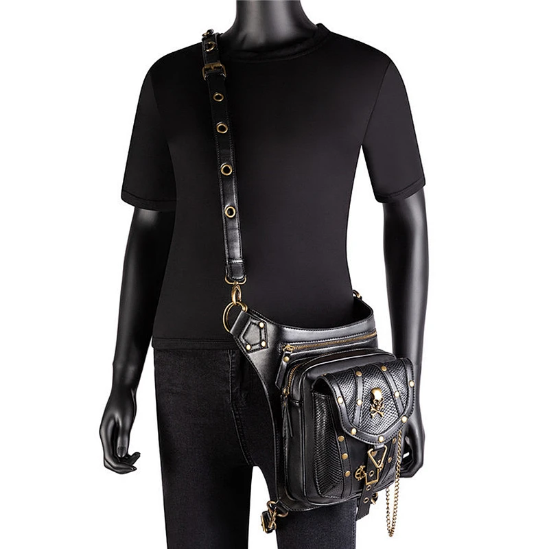 Fashion rivet mens gothic bag steampunk retro rock women skull waist bag shoulder messenger bags