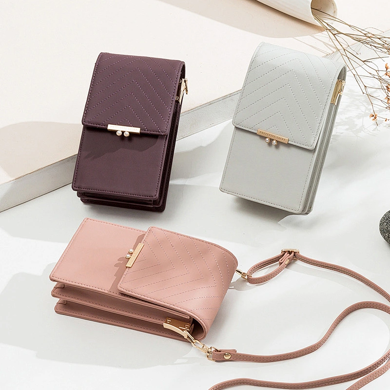 Korean Version Summer Mini Bag For Mobile Phone Stripe Geometric Female PU Messenger Bag