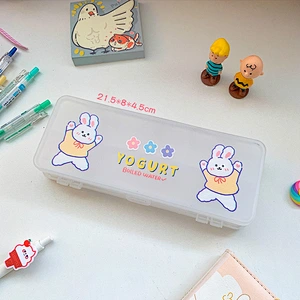 Girl Ins Double-Layer Pencil Case Creative Korean Cute Cartoon Pencil Case Japanese Frosted Stationery Box