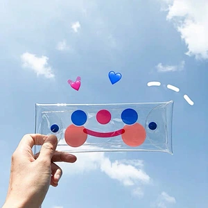 Wholesale Ins Hot Transparent Cute Flower Pen Bag Cloud Smile Face Pencil Case Student Use Stationery Storage Box