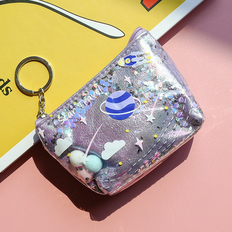 Cute Japanese Planet Quicksand Cosmetic Bag Girl Heart Portable Small Coin Purse