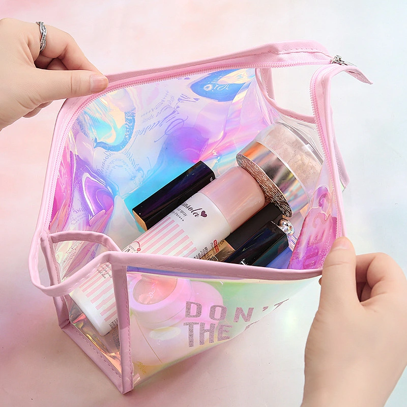 Waterproof Clear Transparent TPU Glitter Cosmetic Pouch Holographic Makeup Bag
