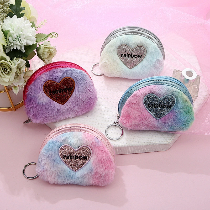Trendy Hot Colorful Heart-shaped Coin Purse Creative Plush Mini Wallet Ladies Storage Coin Bag Wholesale