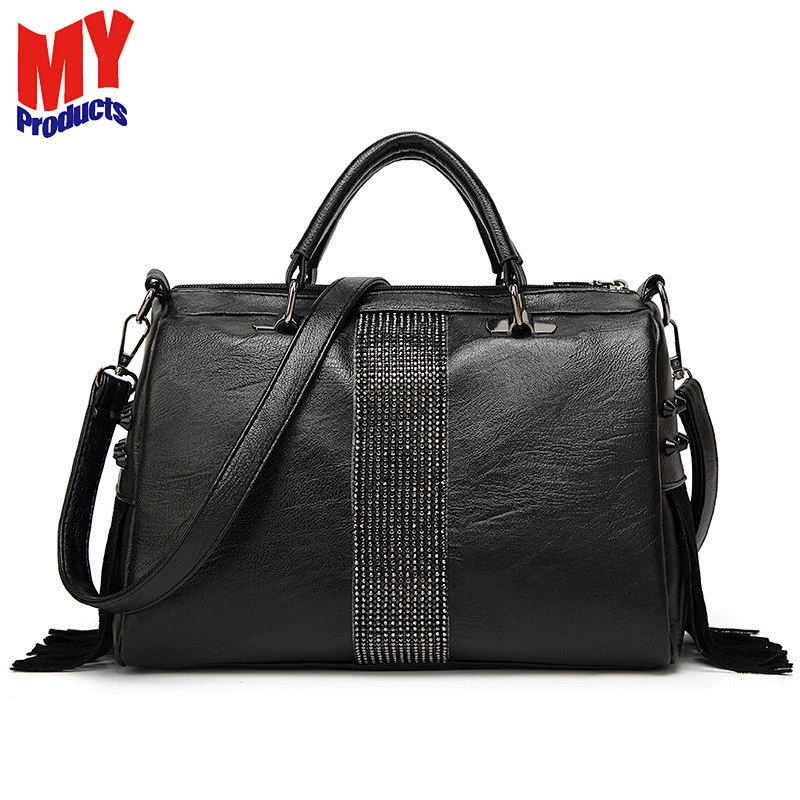 Beautiful korean ladies pu leather hand bags women black fashion tote handbag