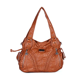 Custom wholesale ladies pu leather handbags womens tote shoulder bags