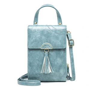 2020 Fashion Ladies Tassel Oil Wax Leather Crossbody Bag All-Match One Shoulder Mobile Phone Bag