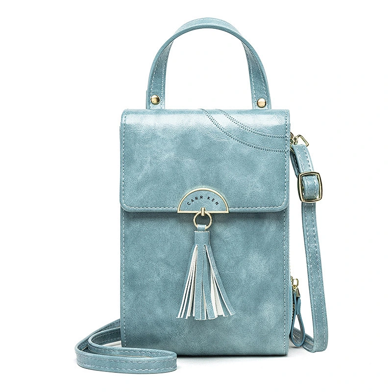 2020 Fashion Ladies Tassel Oil Wax Leather Crossbody Bag All-Match One Shoulder Mobile Phone Bag