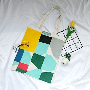 Custom Digital Printed Logo Geometry Plain Shopping Canvas Cotton Tote Bag