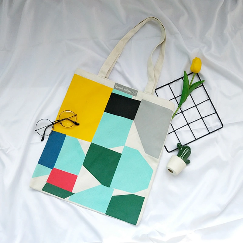 Custom Digital Printed Logo Geometry Plain Shopping Canvas Cotton Tote Bag