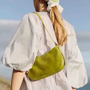 2021 Summer New Design Oil Wax Leather Shoulder Bag Simple  Ladies Baguette Handbags Underarm Bag