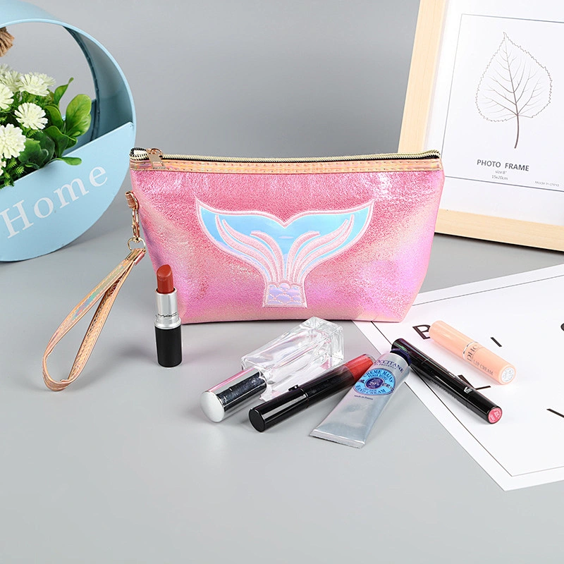 Custom Designed PU Leather Pouch Make Up Cosmetic Bag Pouch Hologram Clutch Cosmetic Bags With Zipper