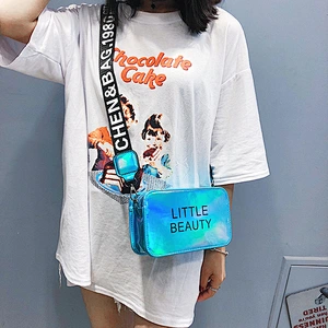 Summer Small Bag Female 2021 New Korean Version Ins Wild Messenger Bag Wide Shoulder Strap Laser Crossbody Bag