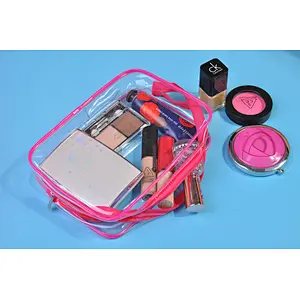 3 Pieces Set Transparent Clear Plastic Makeup Bag Travel Zipper Cosmetic Bag