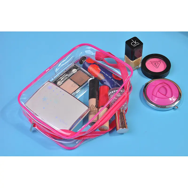 3 Pieces Set Transparent Clear Plastic Makeup Bag Travel Zipper Cosmetic Bag