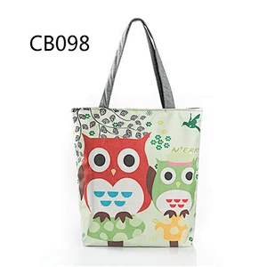 Hot sale women canvas tote shoulder bag custom printed shopping handbag for ladies