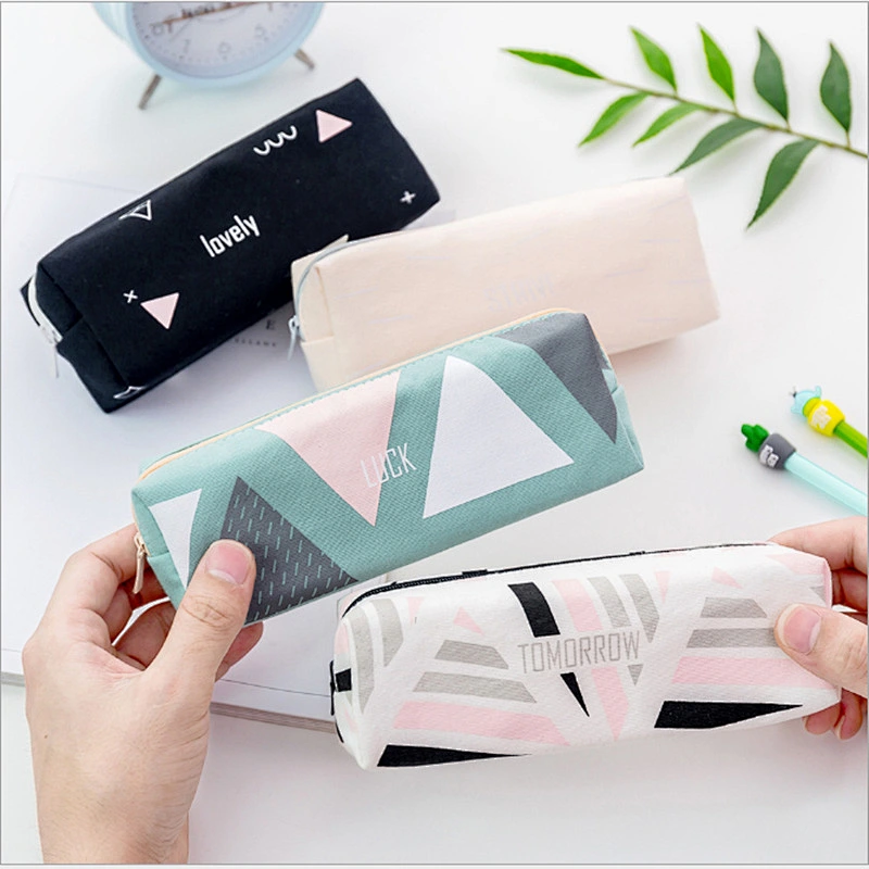 Factory Wholesale Cartoon Custom Logo Cotton Canvas Zipper Pouch School Student Pencil Bag
