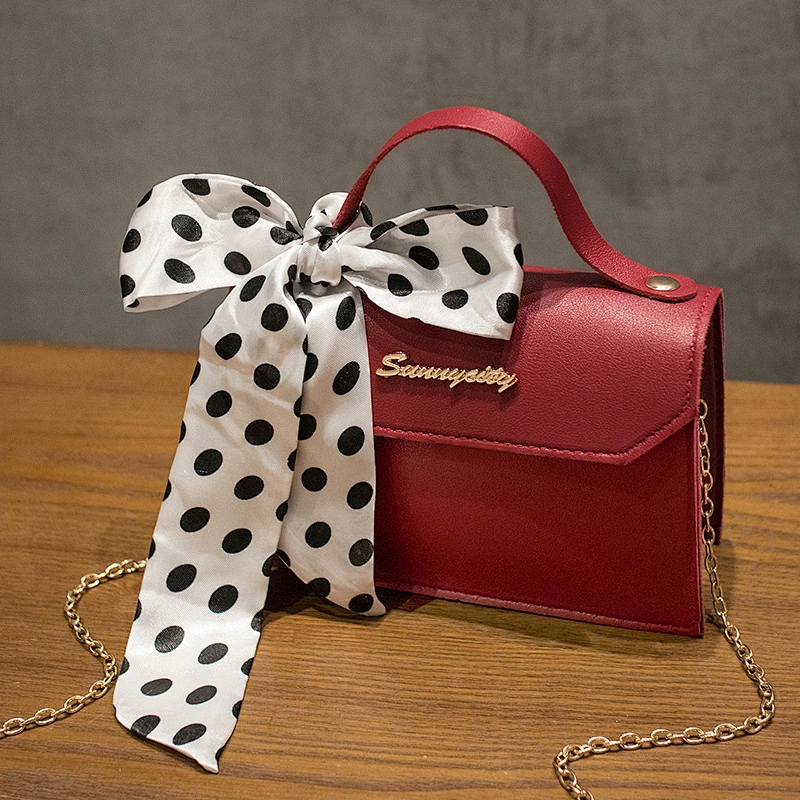 Silk Scarf Decoration PU Handbag 2020 New Korean Trend Gold Chain Shoulder Messenger Bag