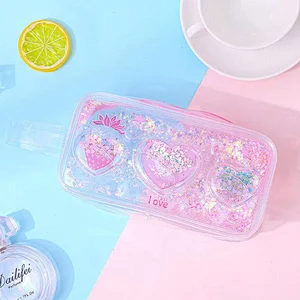 Fashion Floating Shiny Holographic Liquid Quicksand Glitter Makeup Cosmetic Bag Crystal Pencil Case