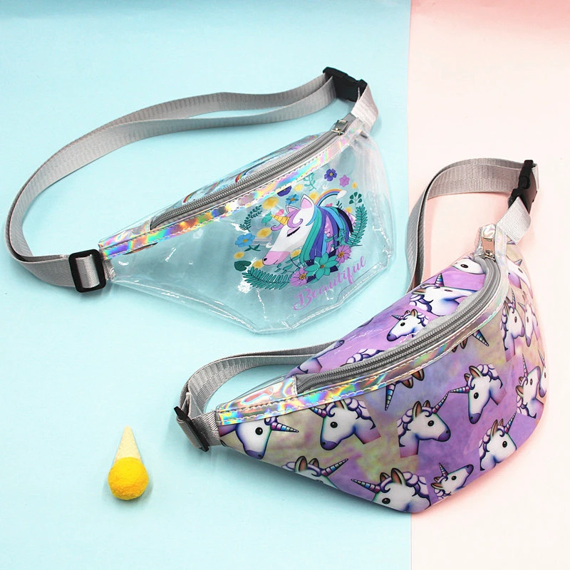 Fashion Women Unicorn Belt Bum Bag Girls Waterproof Transparent Clear Fanny Pack Pvc Waist Bag