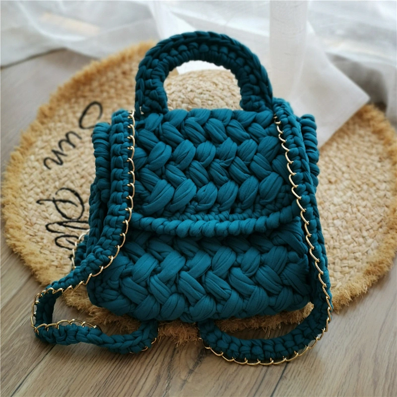 Handmade Woven Cotton Rope Tote Bag Matching Color Ladies Winter Small Crossbody Bag