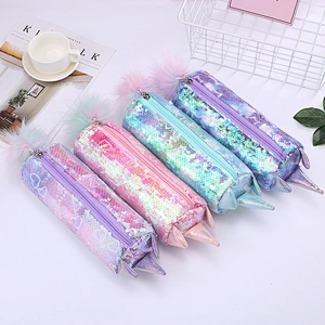 New Unicorn Student Pencil Case Rainbow Sequins Colorful Cartoon Pencil Case Stationery Storage Bag