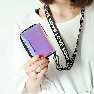2020 New Ladies Organ Card Holder Laser Hanging Neck Zipper Business Card Bag Female Korean Cute Multi-Card Holder