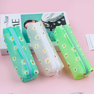 Small Daisy Large Capacity Pencil Case Simple Transparent TPV Girl Cosmetics Daisy Storage Bag Student Pencil Case