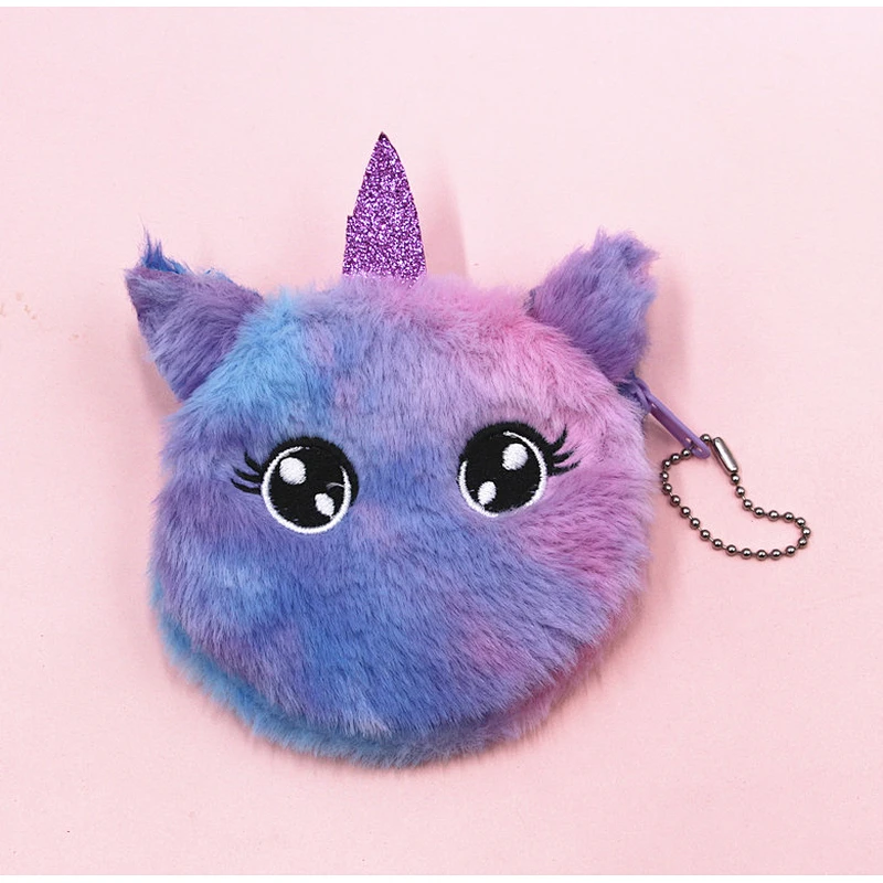 Hot selling unicorn cartoon coin purse children cat plush cute coin purse key pendant bag