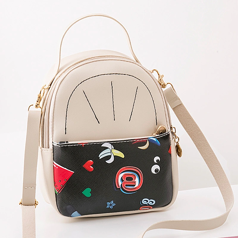 2020 New Korean Trend Simple Casual Soft Leather Mini Backpack Rainbow Printing Female Student School Bag