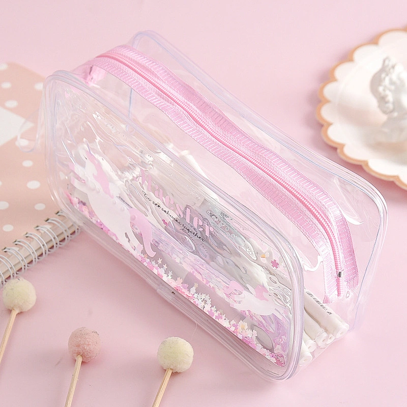 Korean Girl Quicksand Pencil Case Female Ins Simple Creative Sequin Transparent Large Capacity Stationery Bag