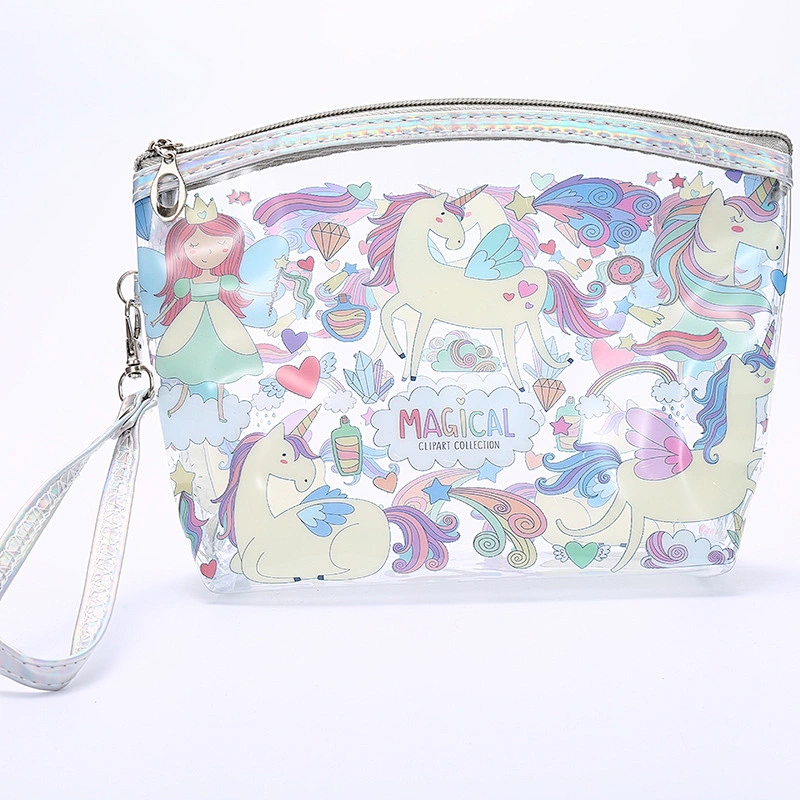 Wholesale Travel Clear PVC Transparent Wash Bag Cartoon Girl Unicorn Alpaca Cosmetic Bag