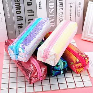 Customized Factory Wholesale Sequin Zipper Pencil Case Student Stationery Colorful Creative Simple Stationery Bag