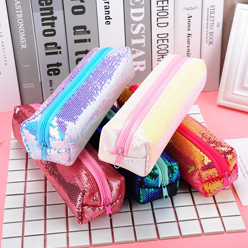 Customized Factory Wholesale Sequin Zipper Pencil Case Student Stationery Colorful Creative Simple Stationery Bag