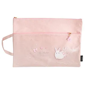 Korea Creative Candy Rabbit Oxford Cloth File Bag Cute Cartoon Double Zipper Pupils Book Pencil Bag