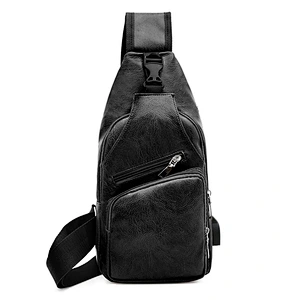 Hot Fashionable Traveling Cell Phone USB Crossbody PU Leather Sling Shoulder Bag Men Crossbody Bag