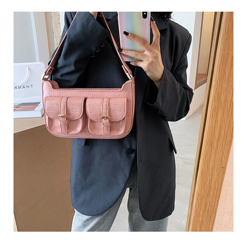 Retro Crocodile Pattern Simple Underarm Bag 2020 Summer New One Shoulder PU Leather Bag