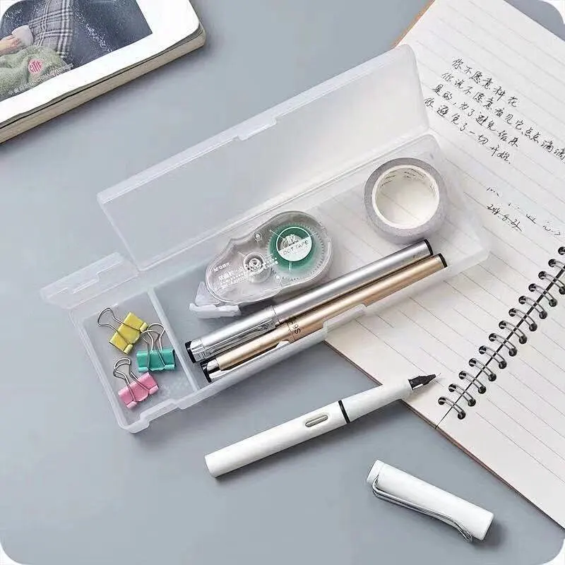 Factory Direct Simple Transparent Frosted Stationery Box Student Plastic Pencil Box Customized Size Printing