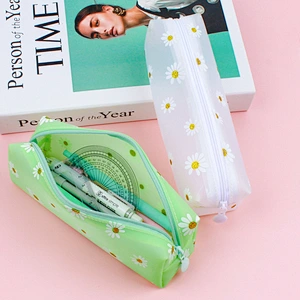 Small Daisy Large Capacity Pencil Case Simple Transparent TPV Girl Cosmetics Daisy Storage Bag Student Pencil Case