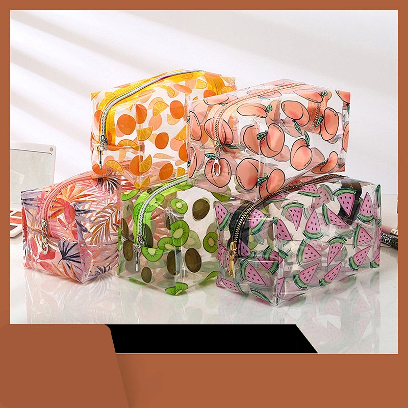 Creative 5 Styles Waterproof Transparent Cosmetic Fruits Printing Makeup Clear Case PVC Zipper Travel Bag