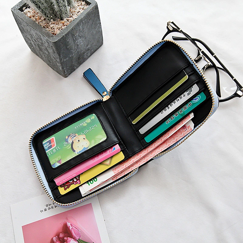 Tri Fold Multicolor Genuine Leather Coin And Change Purse Women Mini Wallet