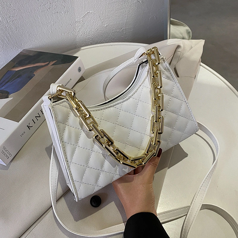 Lattice Embroidered Popular Style Elegant Chain PU Leather Bag For Girls