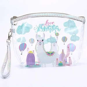 Wholesale Travel Clear PVC Transparent Wash Bag Cartoon Girl Unicorn Alpaca Cosmetic Bag