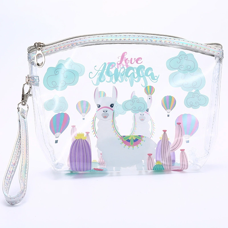 Wholesale Travel Clear PVC Transparent Wash Bag Cartoon Girl Unicorn Alpaca Cosmetic Bag