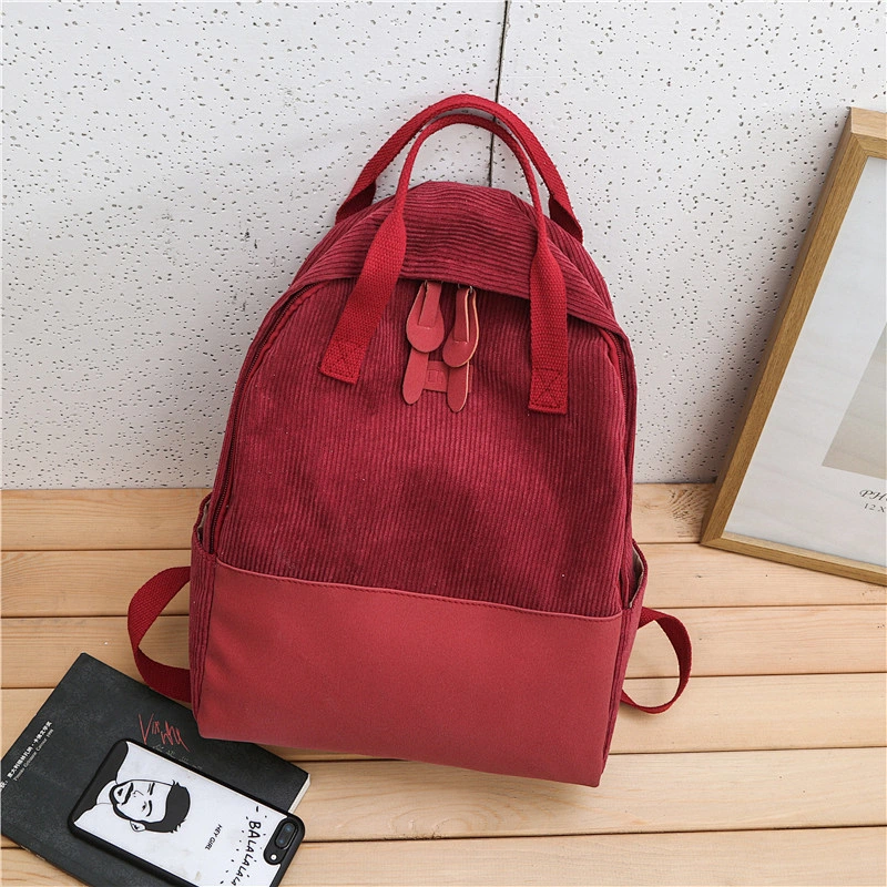 Trendy Fashion Large Corduroy Casual Travel School Bag Backpack for Teenager Girls