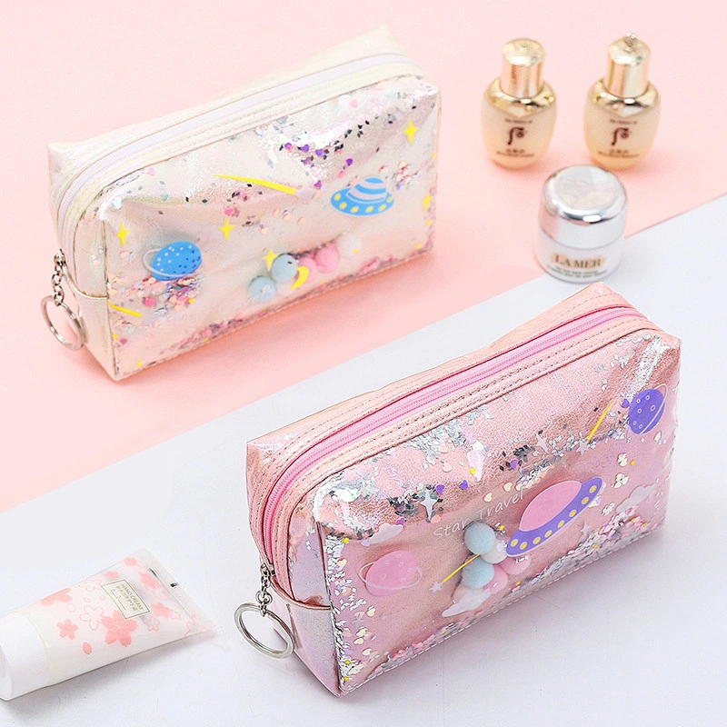 Cute Large Capacity Planet Quicksand Cosmetic Bag Girl Women Portable Small Travel Bag