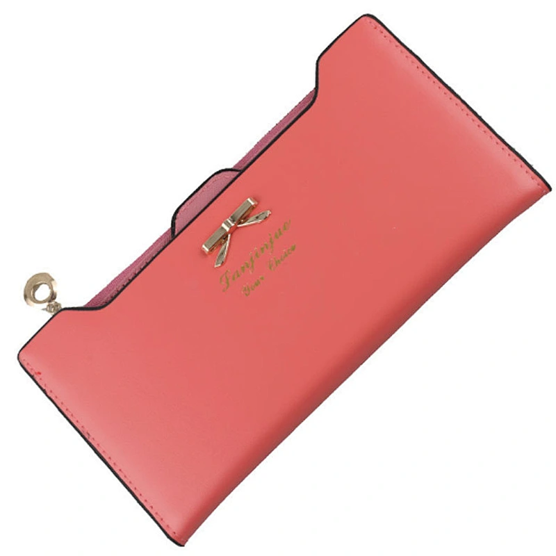 Newest women long zipper wallet high capacity fashion bowknot leather zipper lady wallet