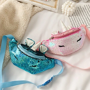 Wholesale sequined chest bag new children waist bag fashion cartoon unicorn sequin outdoor waist bag