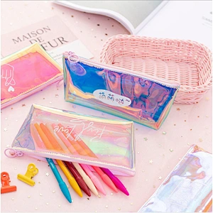 New Creative Cool Laser Colorful PVC Pencil Case Transparent Simple Stationery Case Student Pencil Case